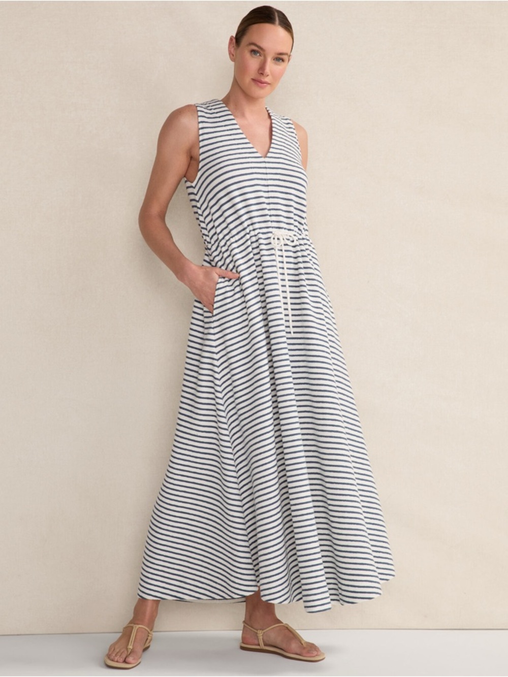 Haven Well Within Textured Stripe Cotton Blend Midi Dress. Medium